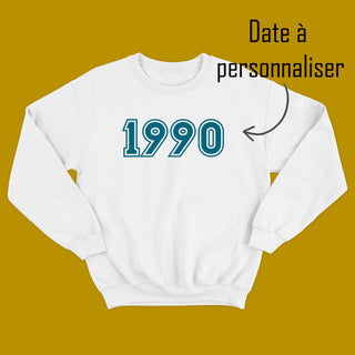 Crewneck ANNÉE DE NAISSANCE (à personnaliser) BLANC - Incognito par Tamélo