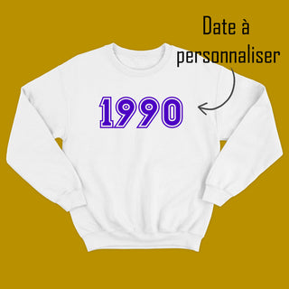 Crewneck ANNÉE DE NAISSANCE (à personnaliser) BLANC - Incognito par Tamélo