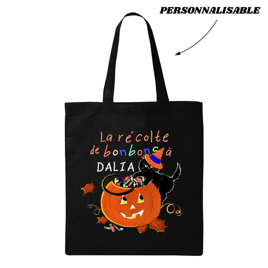 Tote bag PERSONNALISABLE AU PRÉNOM DE L'ENFANT : LA RÉCOLTE DE BONBONS