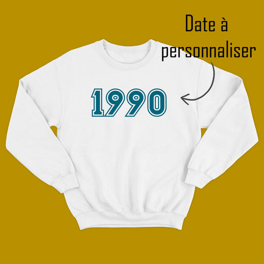 Crewneck ANNÉE DE NAISSANCE (à personnaliser) BLANC - Incognito par Tamélo